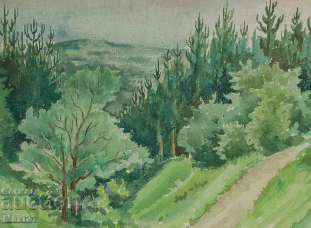 Δημοπρασία Παλιός πίνακας ακουαρέλας φυσικού τοπίου