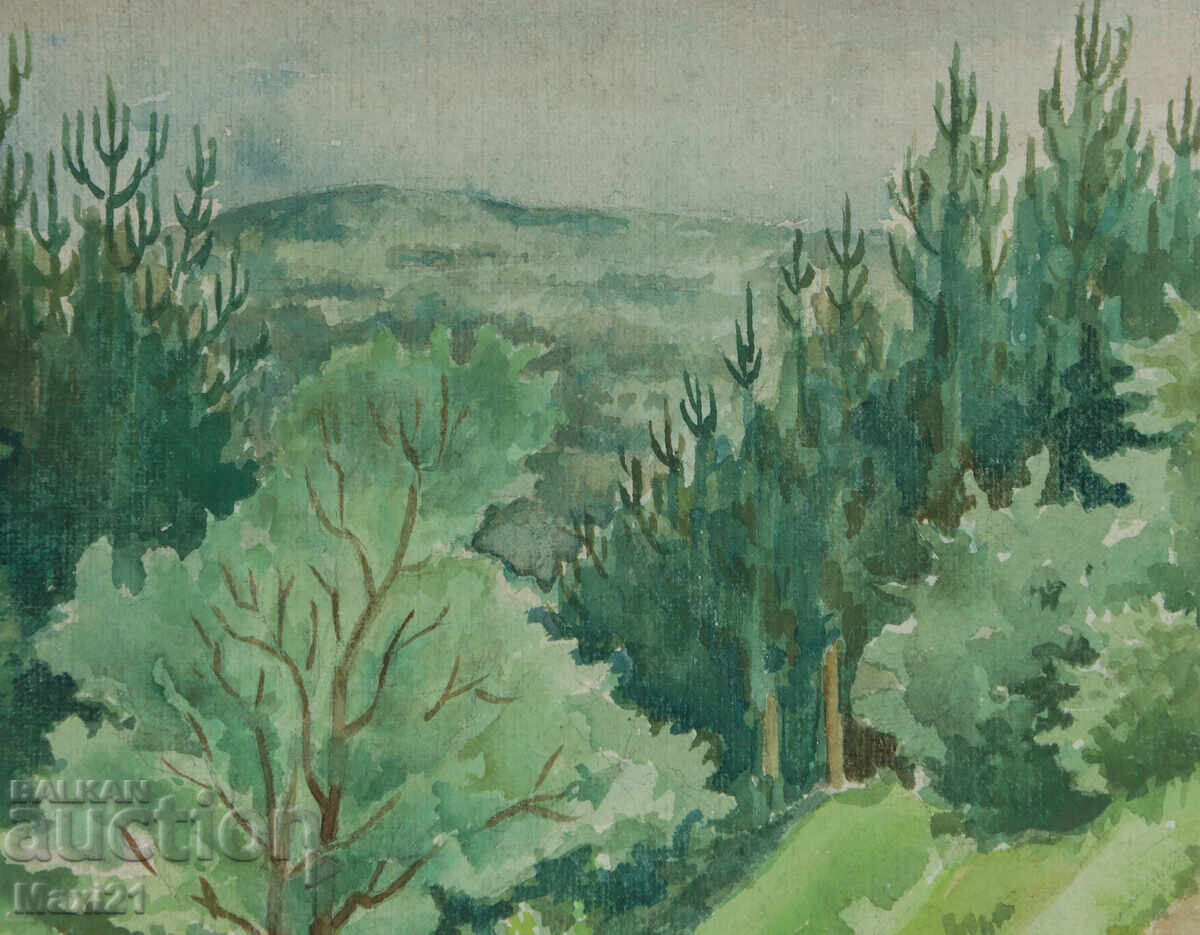 Παράδοση Παλιός πίνακας ακουαρέλας φυσικού τοπίου