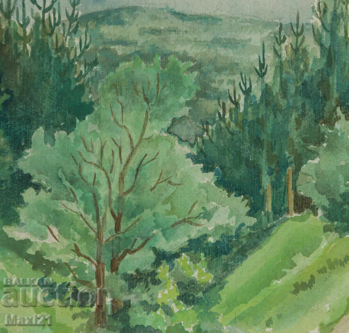 Παλιός πίνακας ακουαρέλας φυσικού τοπίου - 5