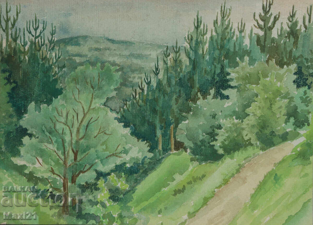 Παλιός πίνακας ακουαρέλας φυσικού τοπίου