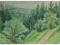 Old watercolor painting, natural landscape