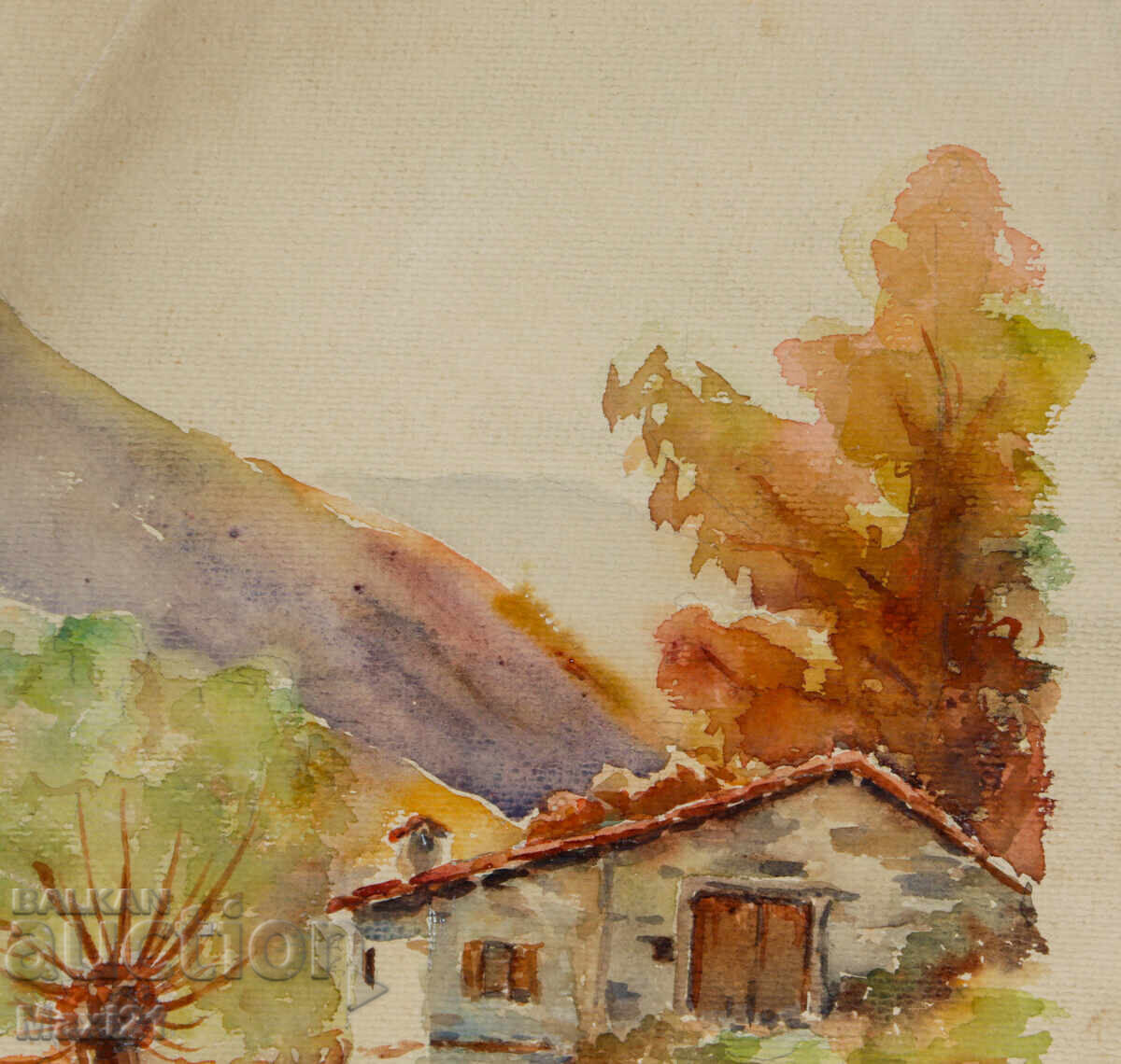 Livrarea Pictură veche de peisaj acuarelă toamnă frumoasă