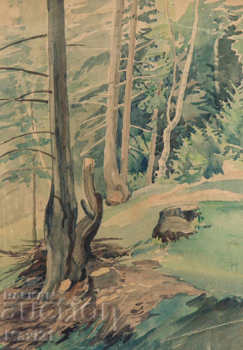 Auction Old watercolor painting, natural landscape Auction Old watercolor painting, natural landscape