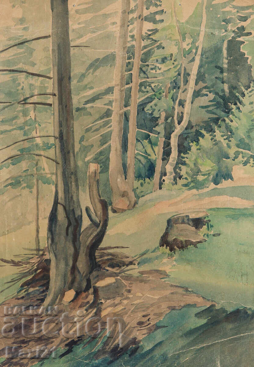 Old watercolor painting, natural landscape Old watercolor painting, natural landscape