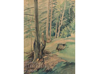 Παλιός πίνακας ακουαρέλας φυσικού τοπίου