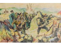 Стара картина молив пастел военна сцена
