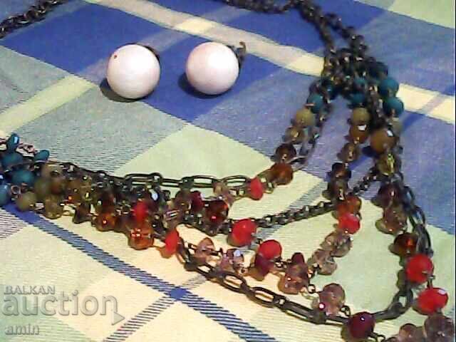 Vintage Fossil brand necklace, 14mm pearl earrings