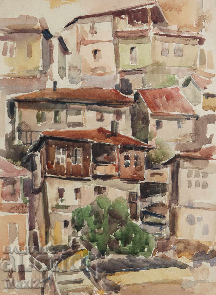 Стара картина акварел градски пейзаж с цена 200.00 лв. | € 102.26 Стара картина акварел градски пейзаж с цена 200.00 лв. | € 102.26
