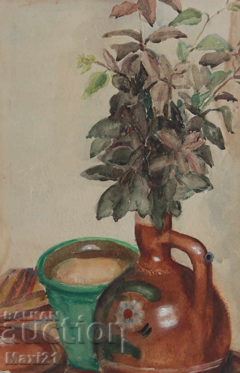 Licitație Tablou vechi acuarelă natură statică