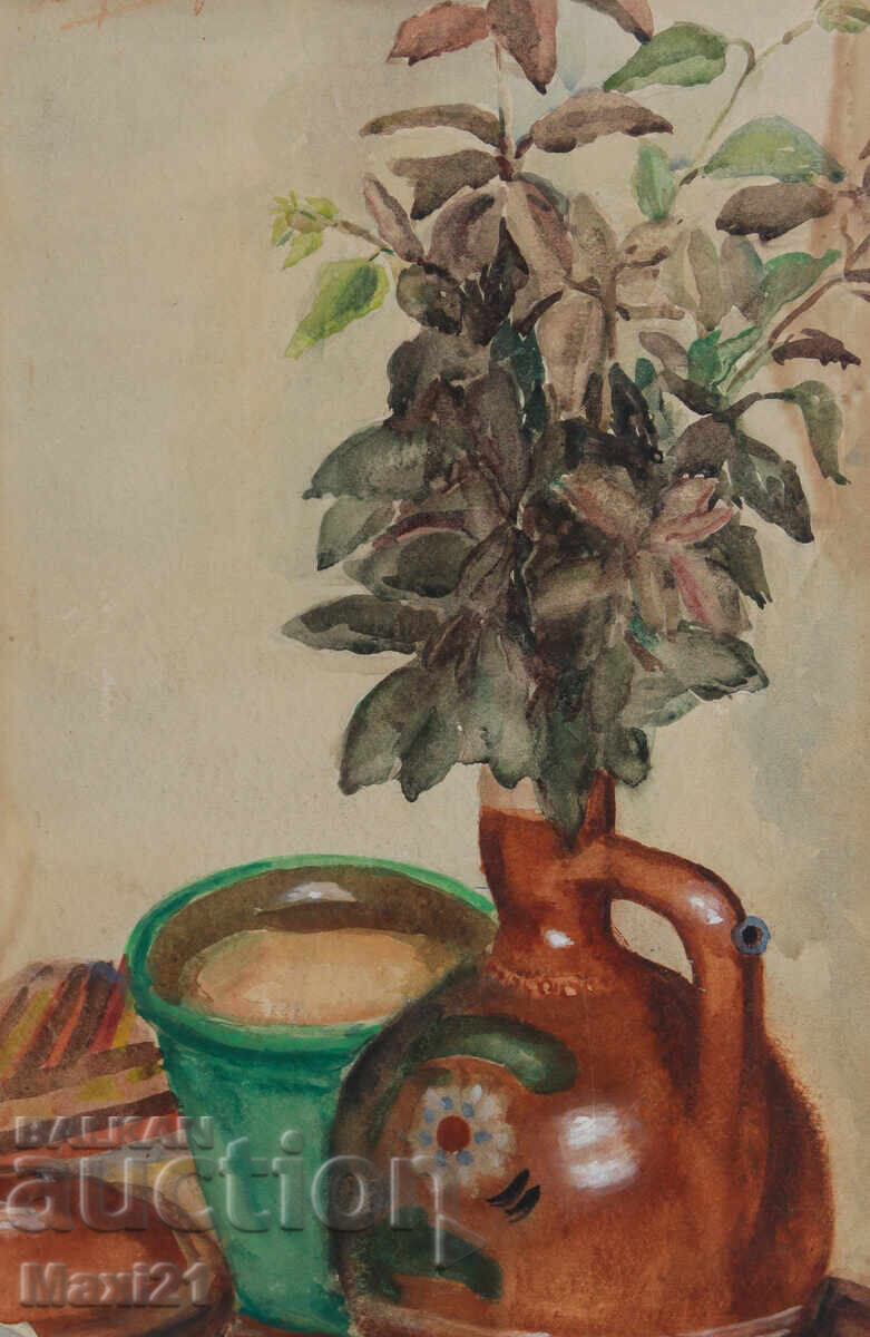 Tablou vechi acuarelă natură statică