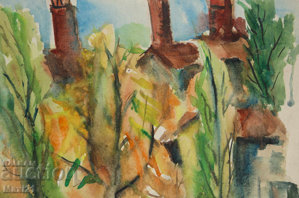 Livrarea Pictură veche acuarelă peisaj natural