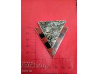 Antique brooch, clip-on earrings, mother-of-pearl, enamel