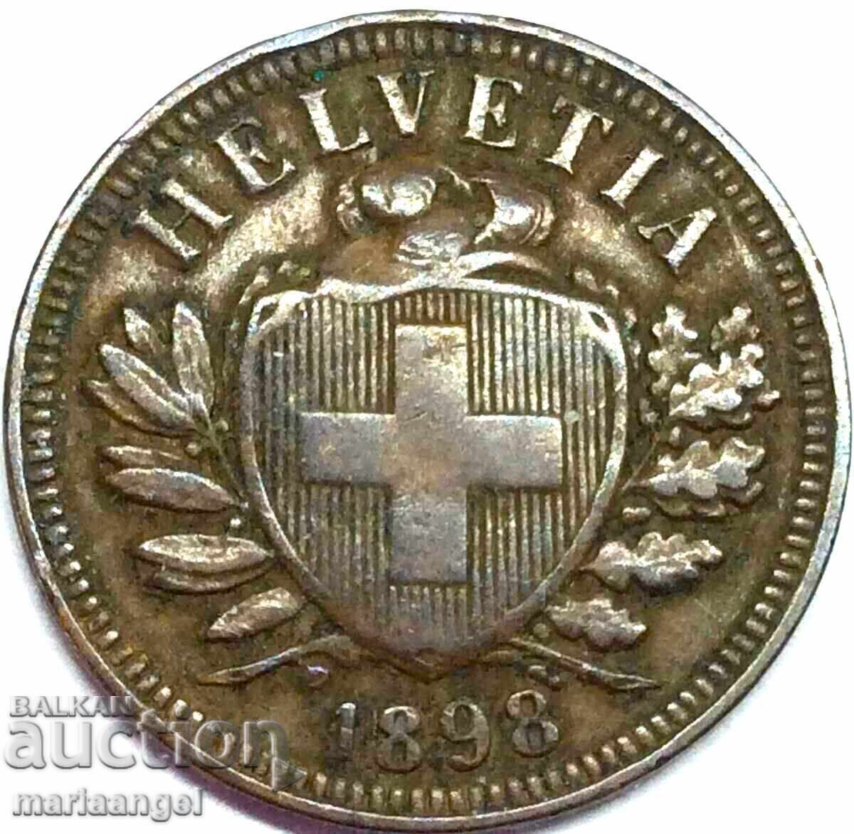 Switzerland 2 Rapen 1898 B-Bern Bronze - Rare