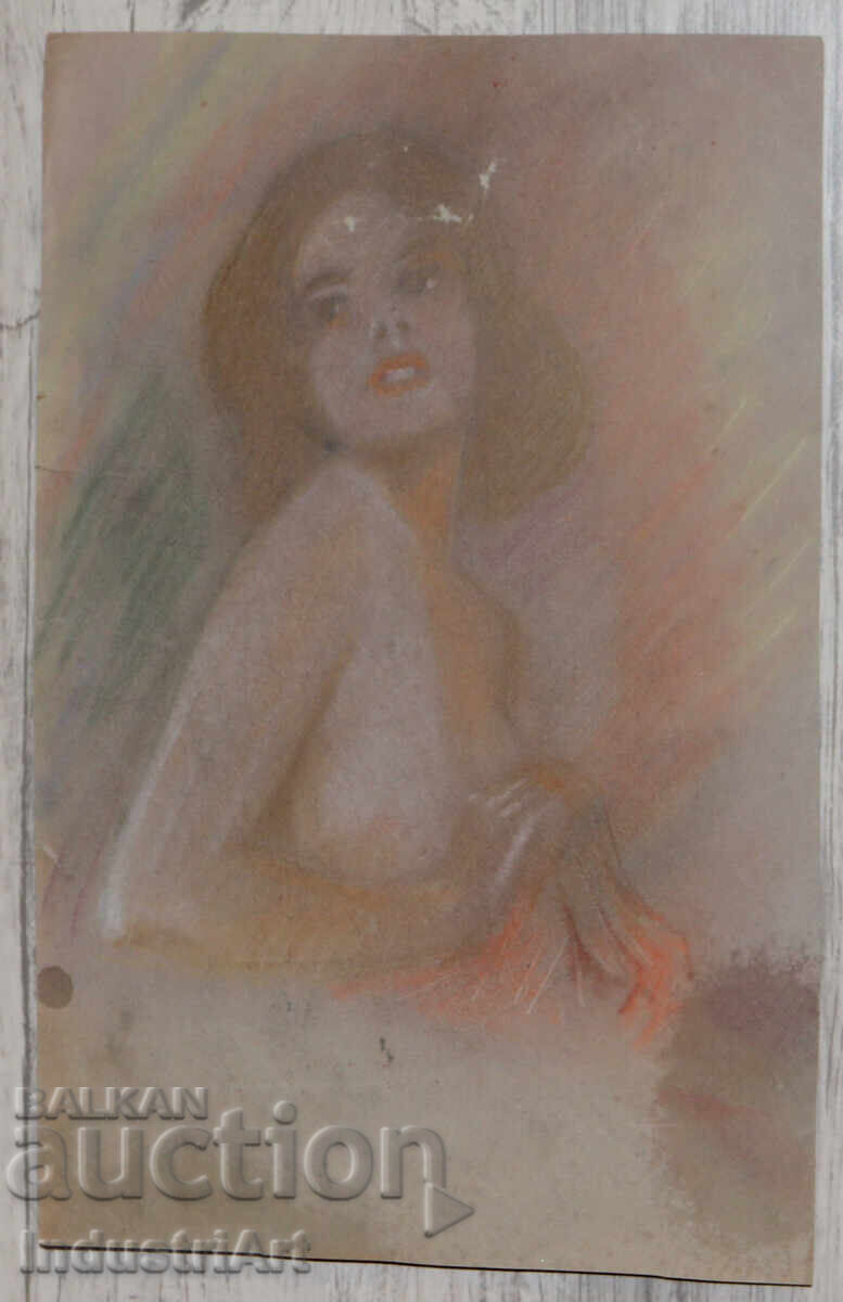 Old beautiful pastel drawing female portrait nude body with price 120.00 BGN | € 61.36