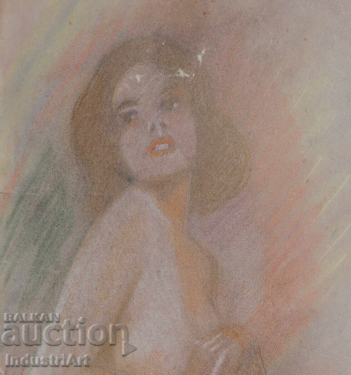 Delivery of Old beautiful pastel drawing female portrait nude body