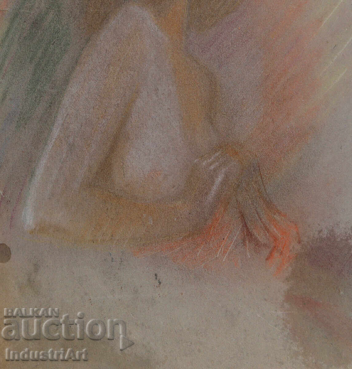 Old beautiful pastel drawing female portrait nude body - 5