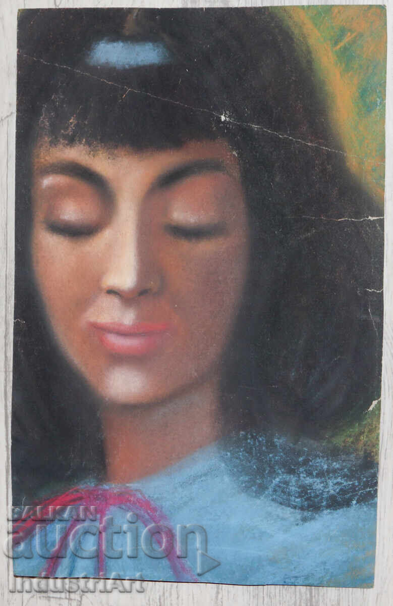 Παλιό όμορφο παστέλ σχέδιο γυναικείου πορτρέτου με τιμή 120.00 BGN | € 61.36