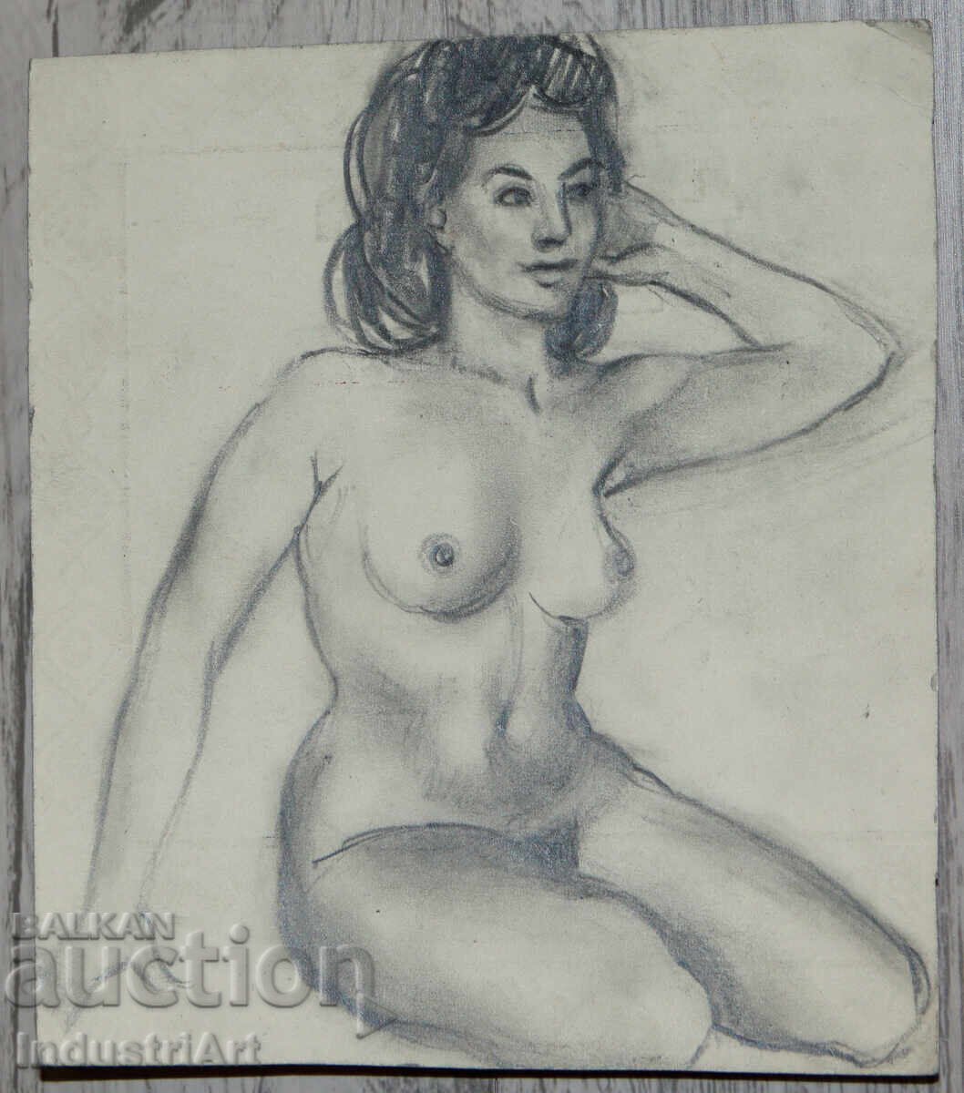 Παλιό όμορφο σχέδιο μολυβιού γυναικείο πορτρέτο γυμνό σώμα με τιμή 100.00 BGN | € 51.13