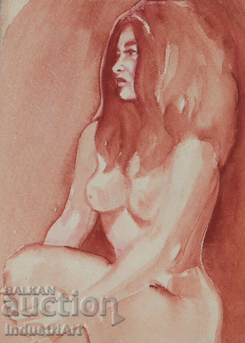 Δημοπρασία Ερωτικό ακουαρέλα γυναικείο πορτρέτο γυμνό σώμα