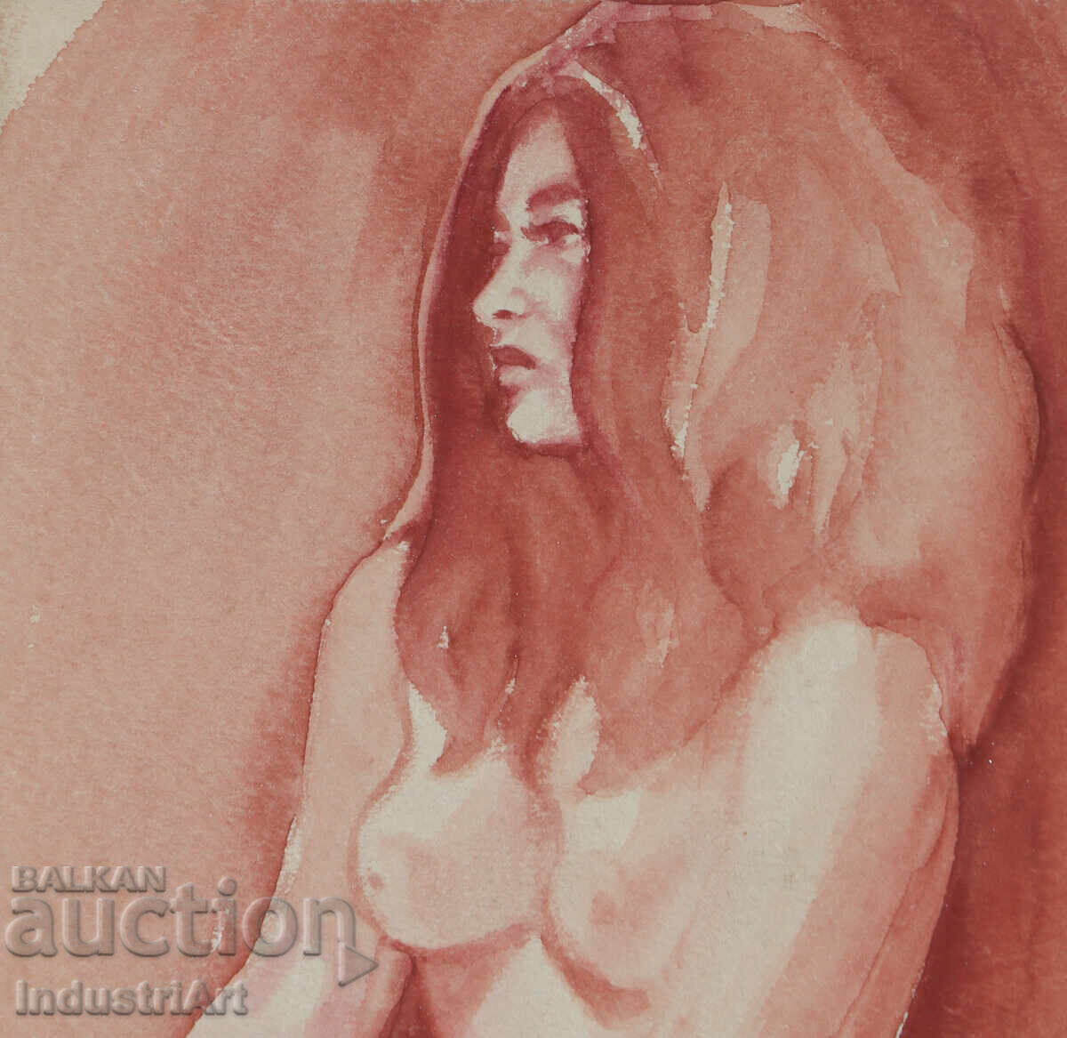 Παράδοση Ερωτικό ακουαρέλα γυναικείο πορτρέτο γυμνό σώμα