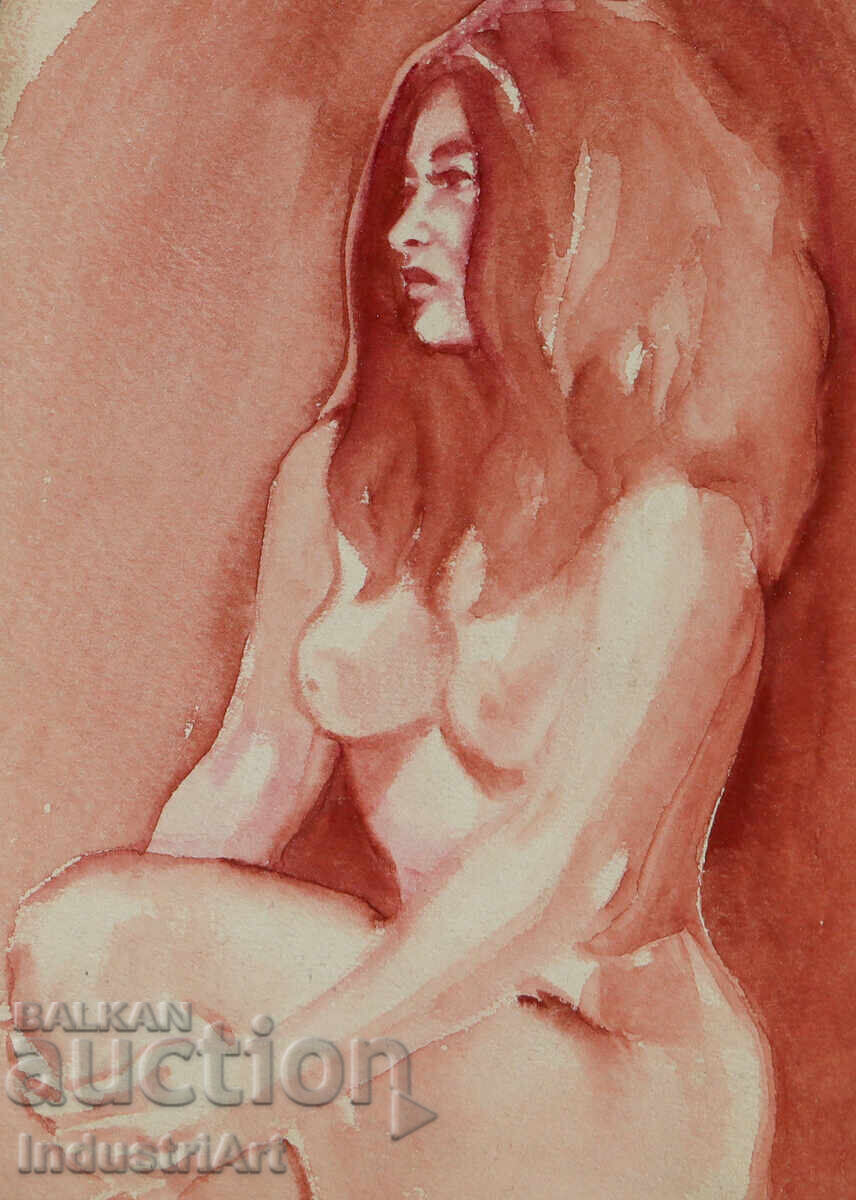 Ερωτικό ακουαρέλα γυναικείο πορτρέτο γυμνό σώμα