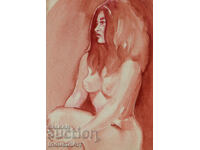 Erotic watercolor painting female portrait nude body