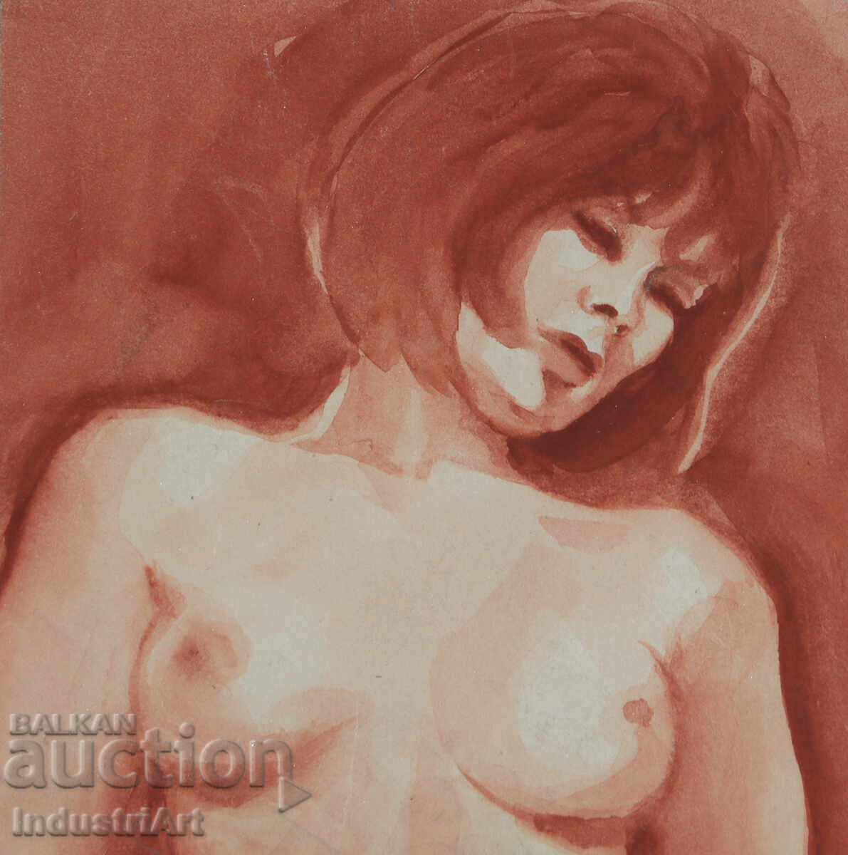 Аукцион Еротична картина акварел женски портрет голо тяло