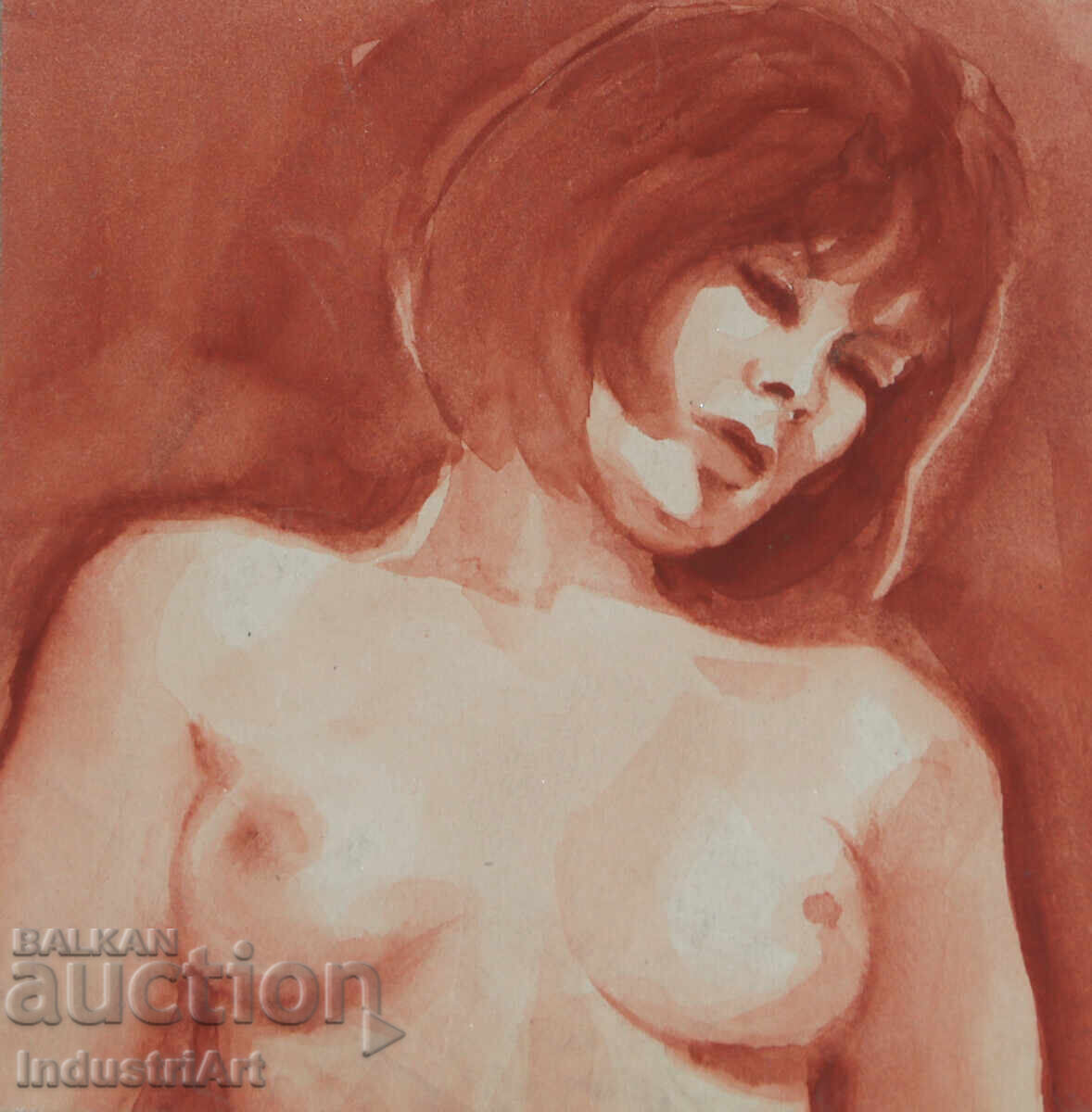 Еротична картина акварел женски портрет голо тяло