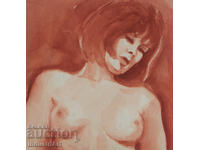 Erotic watercolor painting female portrait nude body