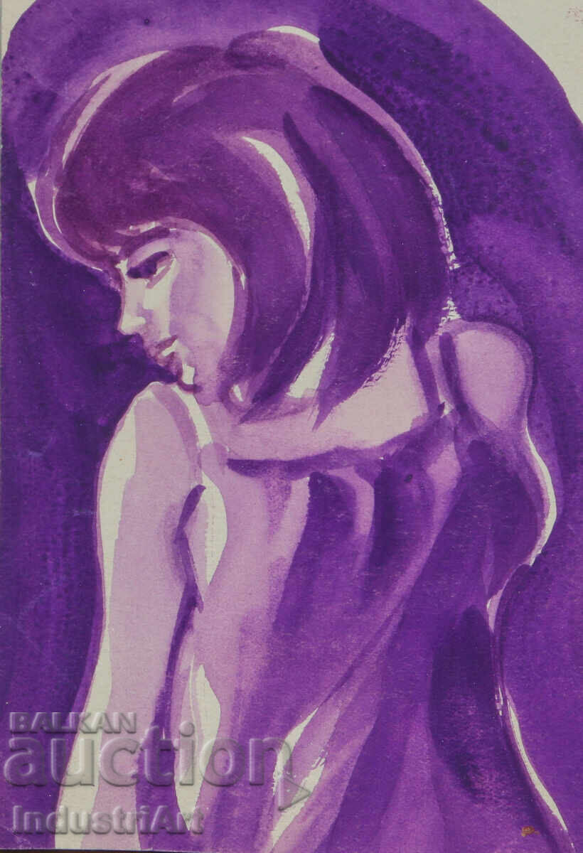 Δημοπρασία Ερωτική εικόνα ακουαρέλα γυναικείο πορτρέτο