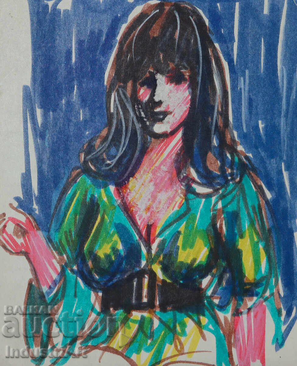 Licitație Tablou acuarelă portret feminin