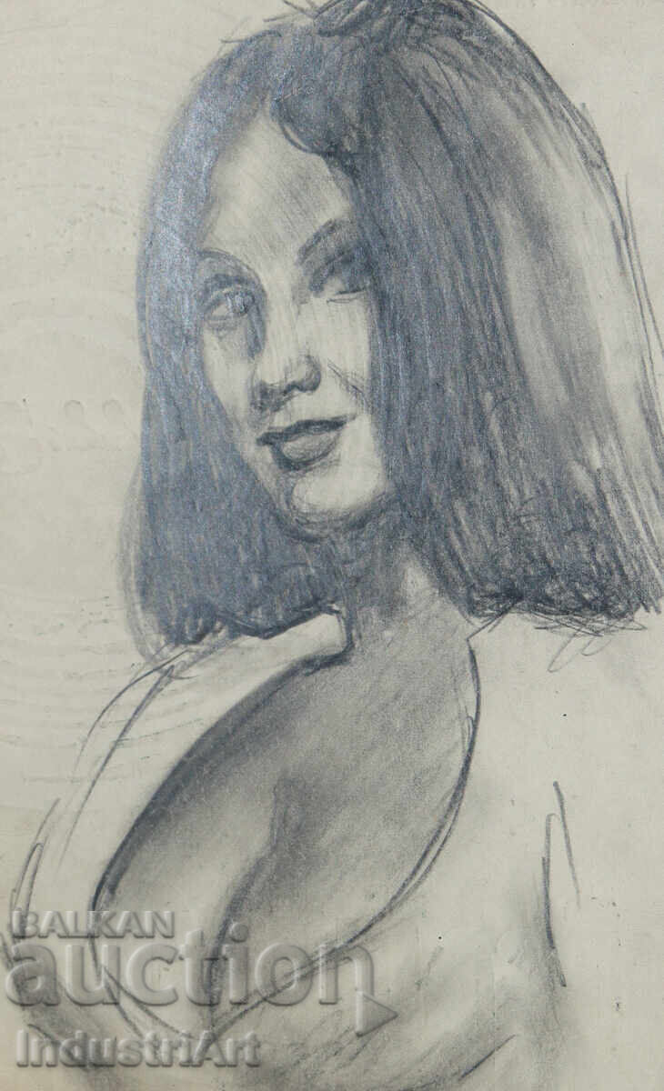 Auction  Beautiful pencil drawing of a female portrait