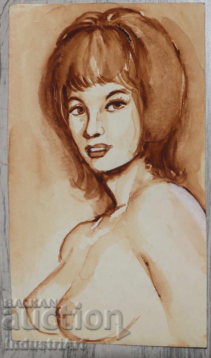 Еротична картина акварел женски портрет голо тяло с цена 100.00 лв. | € 51.13