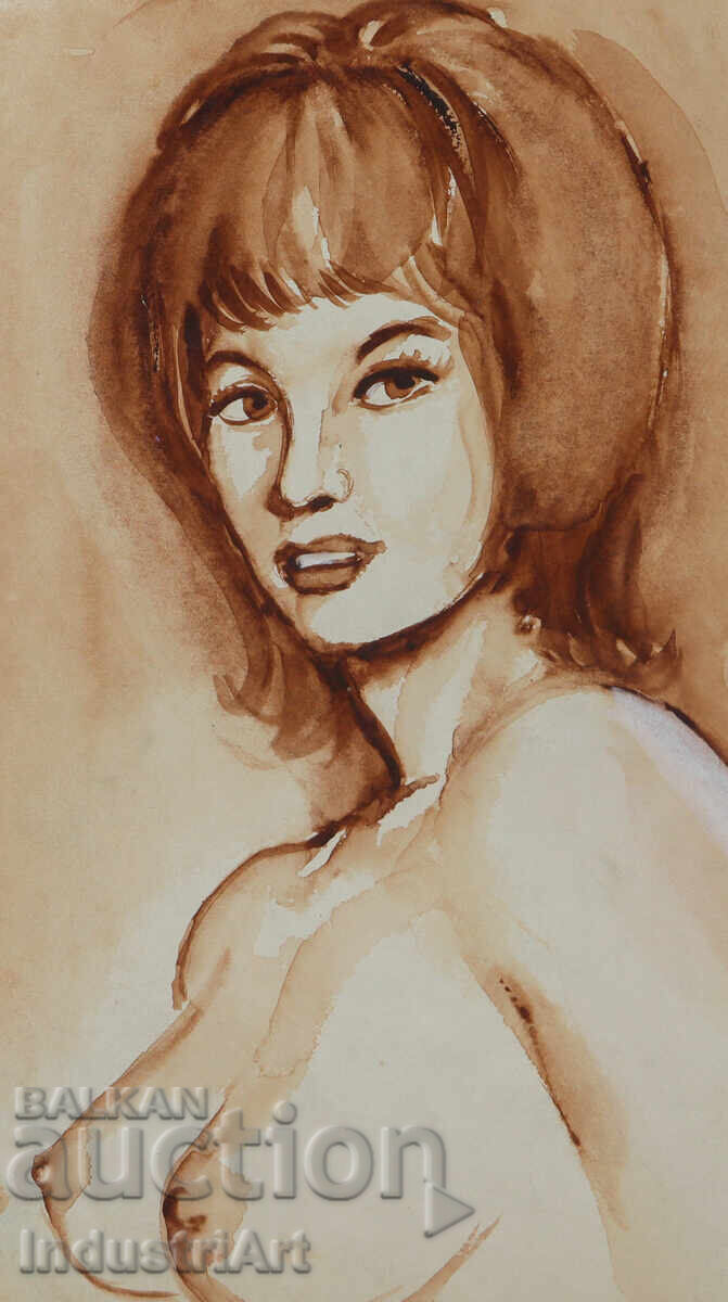 Аукцион Еротична картина акварел женски портрет голо тяло