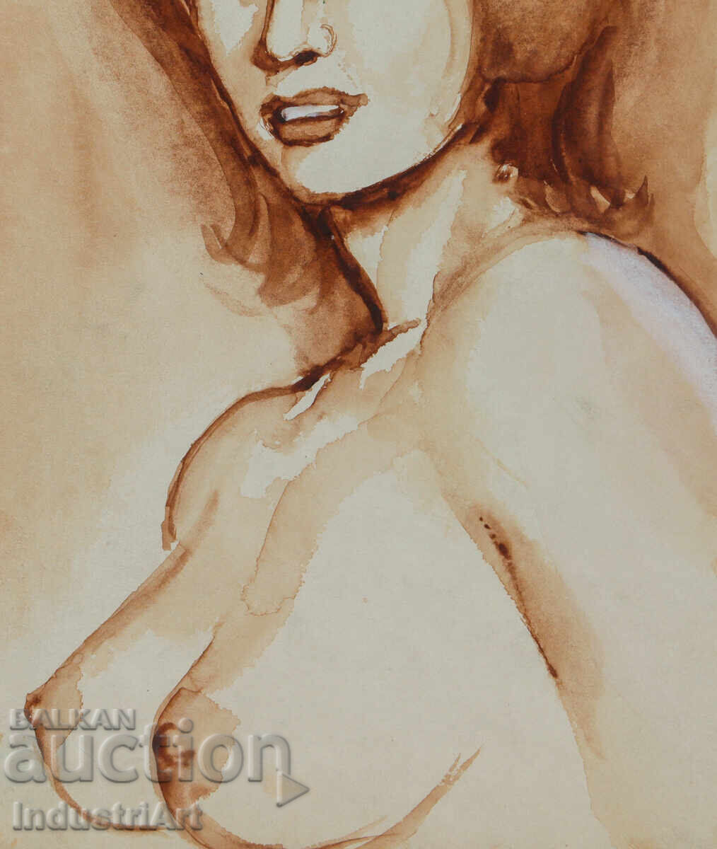 Еротична картина акварел женски портрет голо тяло - 5