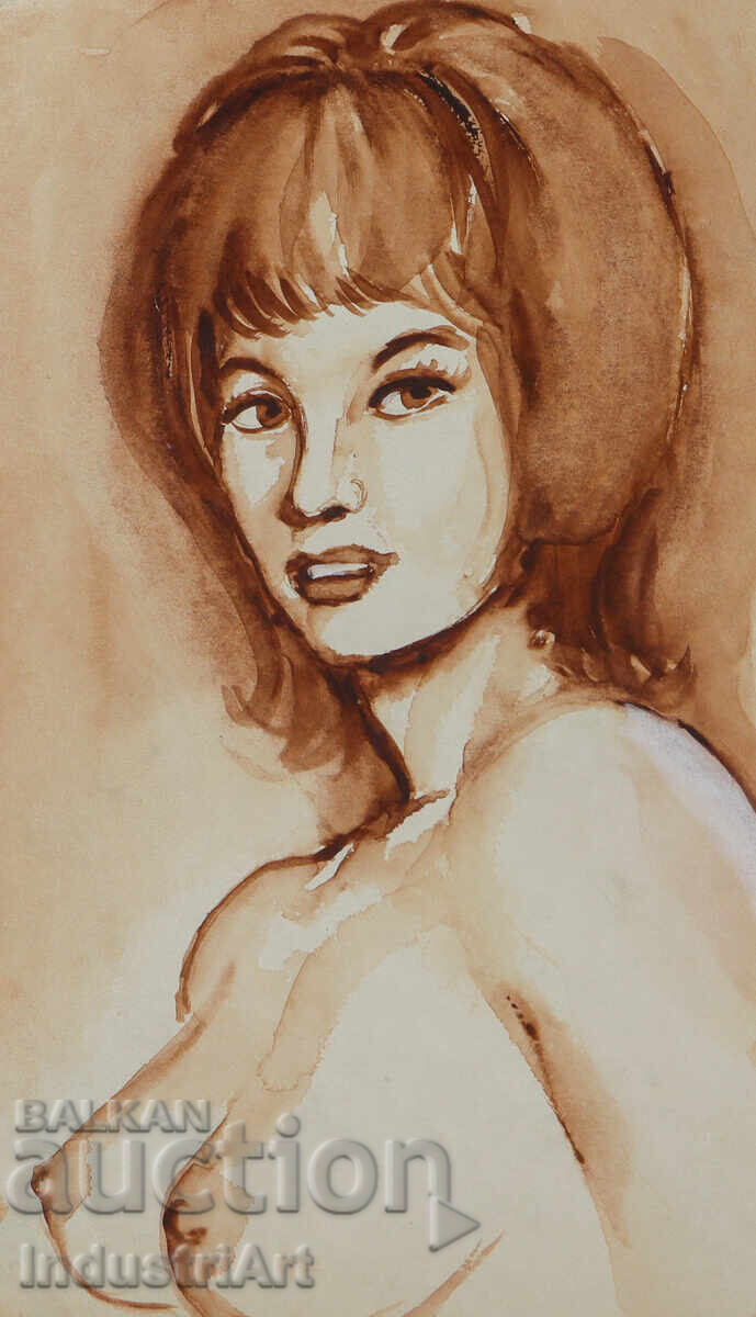 Еротична картина акварел женски портрет голо тяло