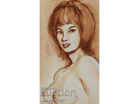 Erotic watercolor painting female portrait nude body