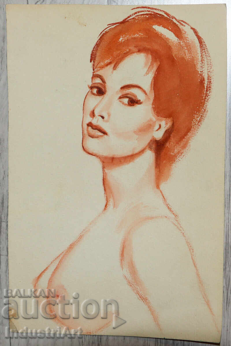 Erotic watercolor painting female portrait nude body with price 150.00 BGN | € 76.69