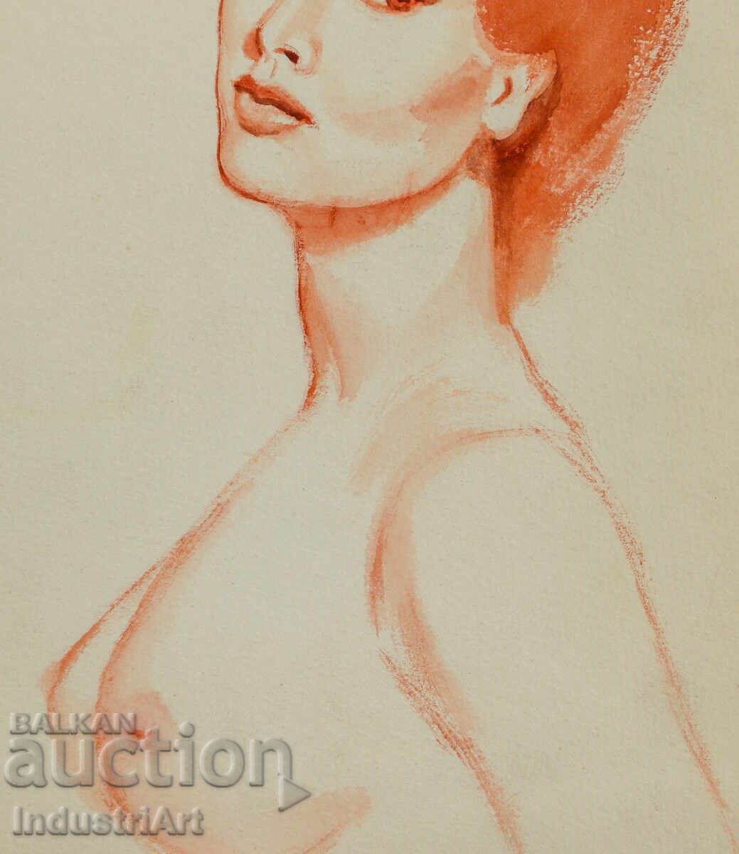 Erotic watercolor painting female portrait nude body - 5