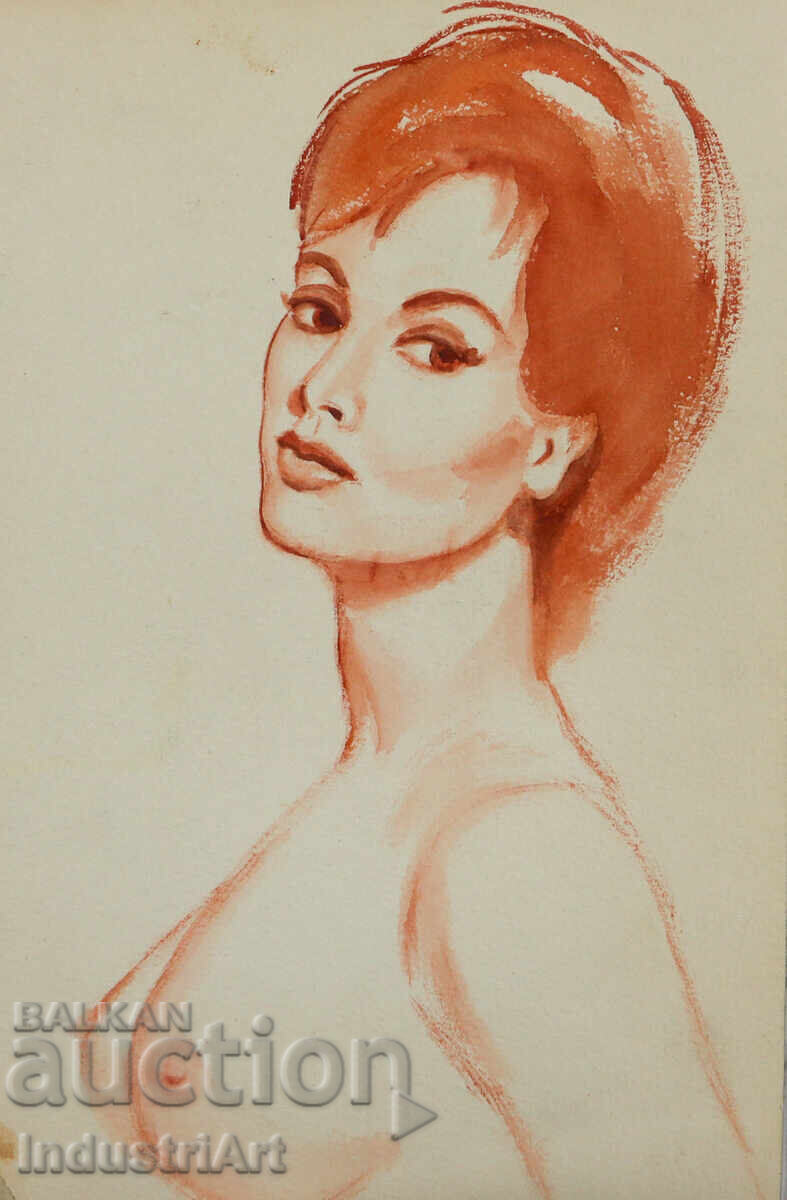 Erotic watercolor painting female portrait nude body