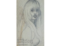 Desen vechi, frumos, creion, portret feminin, corp gol