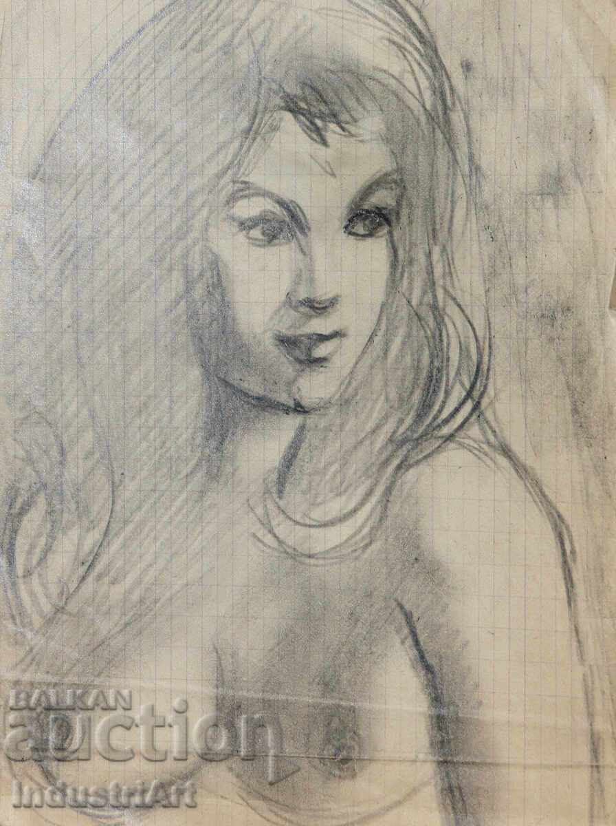 Παλιό όμορφο σχέδιο μολυβιού γυναικείο πορτρέτο γυμνό σώμα