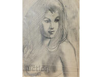 Desen vechi, frumos, creion, portret feminin, corp gol