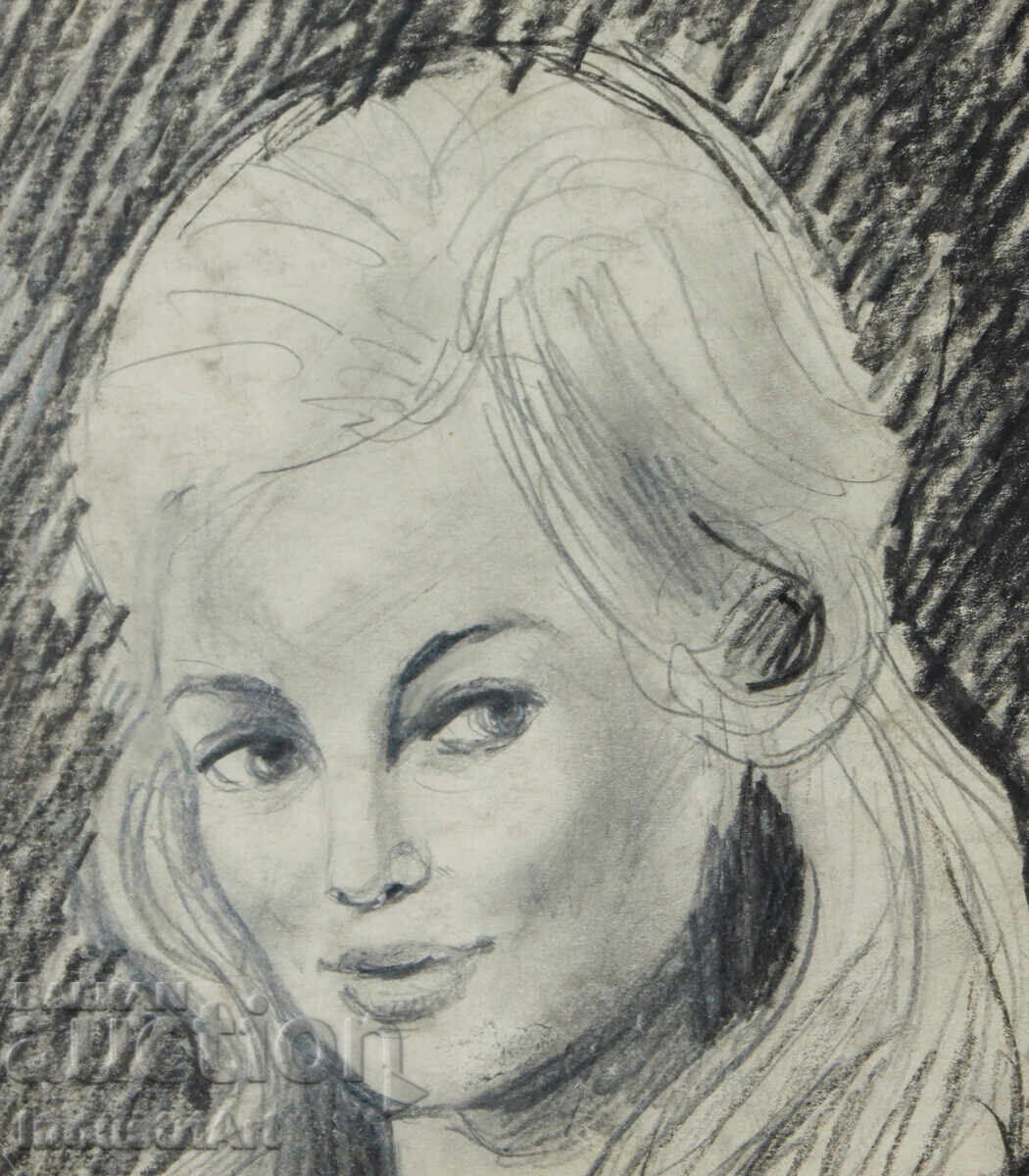 Old beautiful pencil drawing female portrait with price 100.00 BGN | € 51.13