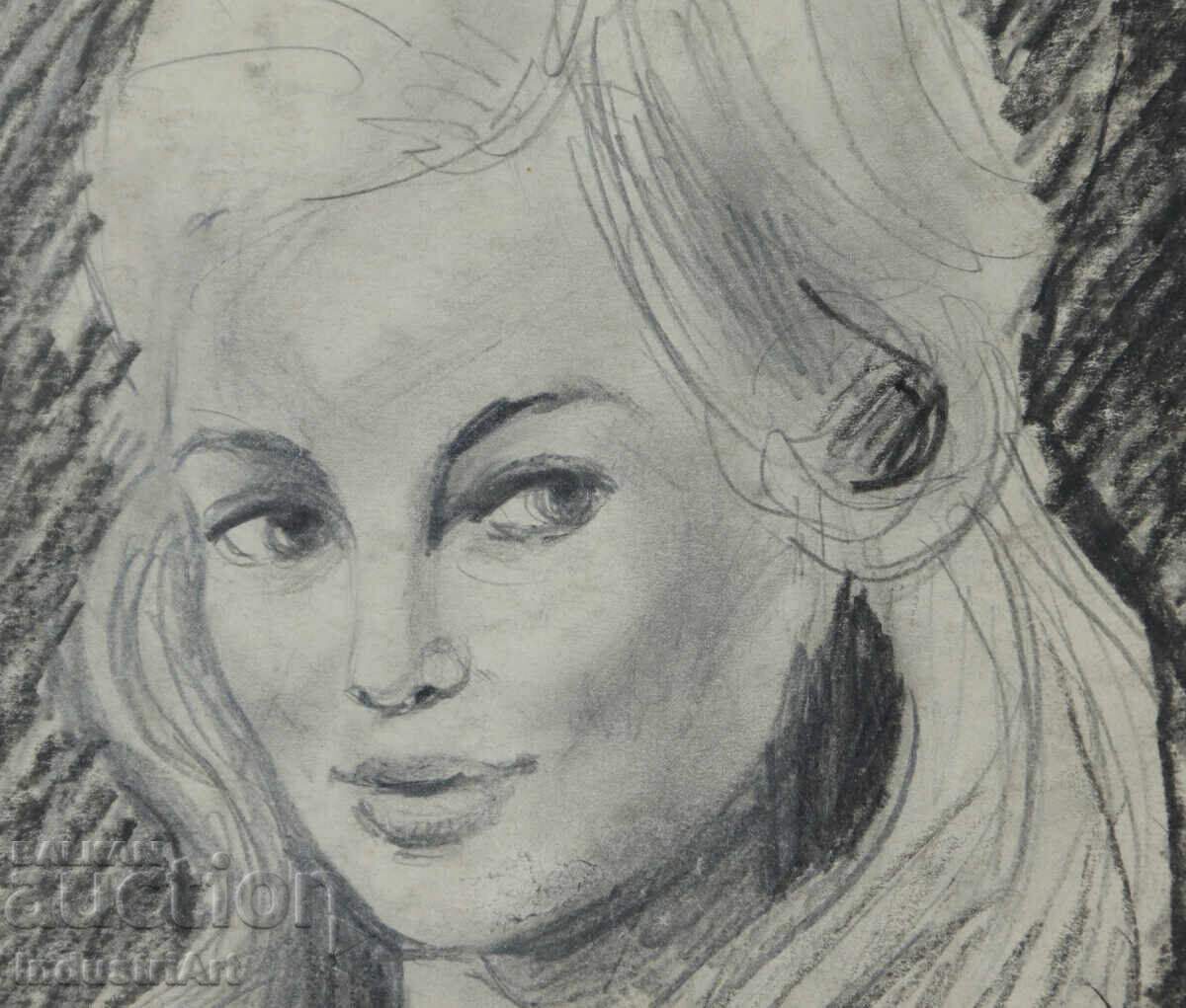 Old beautiful pencil drawing female portrait - 5