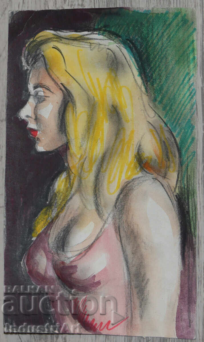 Watercolor painting female portrait with price 100.00 BGN | € 51.13