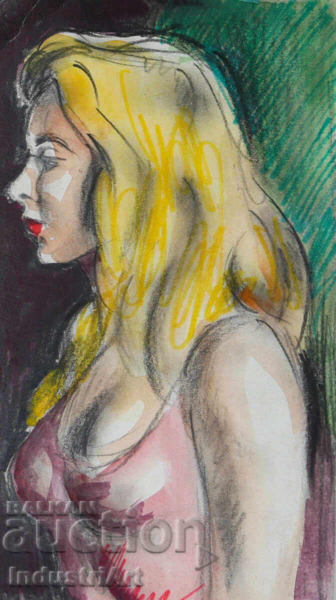 Auction  Watercolor painting female portrait