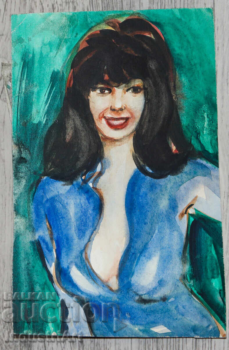 Watercolor painting female portrait with price 100.00 BGN | € 51.13