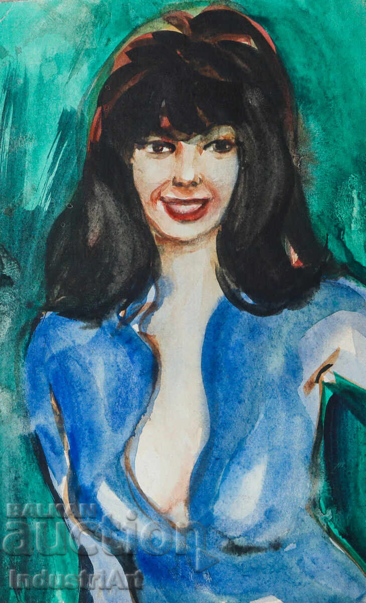Auction  Watercolor painting female portrait