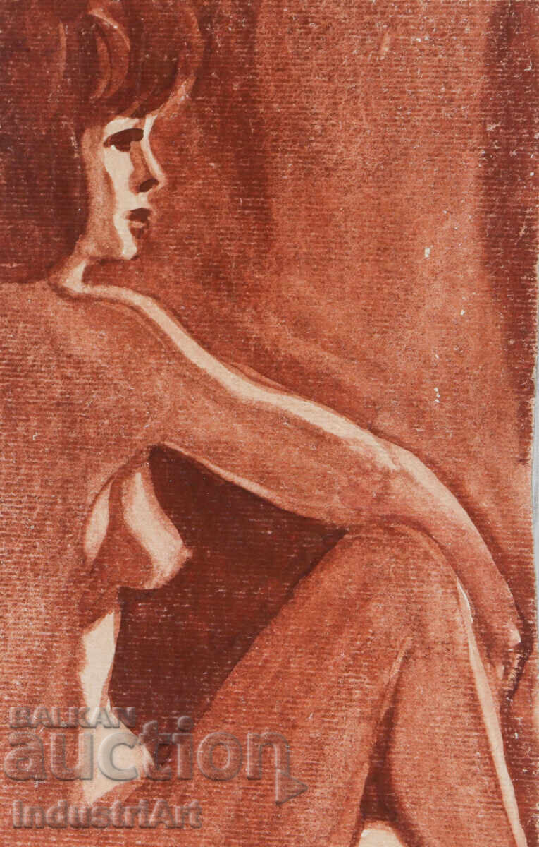 Еротична картина акварел женски портрет голо тяло